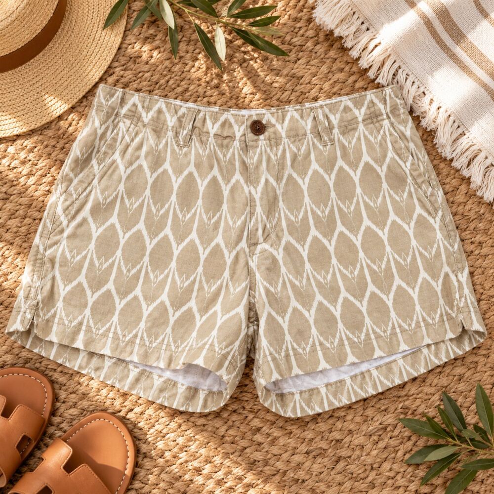 The North Face Linen Shorts Ikat Print Tan Brown Womens Size 10 Coastal Resort